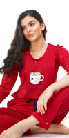 ZEYO Women's Cotton Red Dot Printed Stylish Night suit set