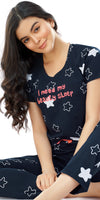 ZEYO Women's Cotton Pink Star Printed Stylish Night suit set