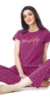 ZEYO Women's Cotton Purple Flash Printed Stylish Night suit set