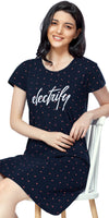 ZEYO Women Cotton Night Dress Navy Blue Flash Print Short Nighty