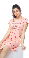 ZEYO Women Cotton Night Dress Pink Heart Print Short Nighty