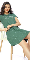 ZEYO Women Cotton Night Dress Green Star Print Short Nighty