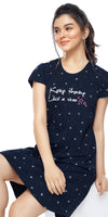 ZEYO Women Cotton Night Dress Navy Blue Star Print Short Nighty