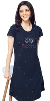 ZEYO Women Cotton Night Dress Navy Blue Dot Print Short Nighty