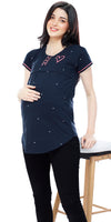 ZEYO Women Cotton Navy Blue Dot Print Maternity & Feeding Top