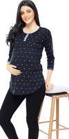 ZEYO Women Cotton Navy Blue Heart Print Maternity & Feeding Top