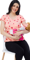 ZEYO Women Cotton Pink Heart Print Maternity & Feeding Top