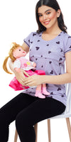 ZEYO Women Cotton Violet Heart Print Maternity & Feeding Top