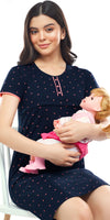 ZEYO Women Cotton Navy Blue Flash Print Nursing & Feeding Night Dress
