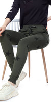 ZEYO Women's Joggers Star Printed Olive Regular Fit Track Pant