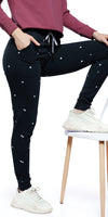 ZEYO Women's Joggers Polka Dot Printed Navy Blue Regular Fit Track Pant