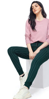 ZEYO Women's Joggers Striped Green Regular Fit Track Pant