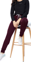 ZEYO Women's Joggers Striped Maroon Regular Fit Track Pant