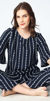 Zeyo Womens Rayon Stripe Floral Printed Night Suits Navy Blue CropTop Plazo set
