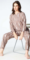 Zeyo Womens Rayon Floral Printed Night Suits Light Brown Top Pajama set
