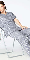 Zeyo Womens Rayon Stripes Printed Night Suits Light Grey Kaftan Pajama set