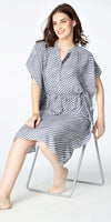 Zeyo Women Rayon Light Grey Stripes Printed Kaftan Night Dress