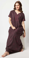 Zeyo Women Rayon Brown Embroidery Floral Print Nighty