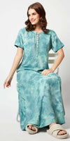 Zeyo Women Rayon Light Green Tie Dye Print Nighty
