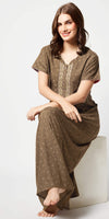 Zeyo Women Polyester Light Brown Floral Print Nighty