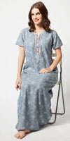 Zeyo Women Micro Polyester Light Blue Leaf Print Nighty