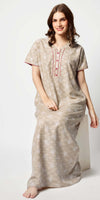 Zeyo Women Micro Polyester Beige Leaf Print Nighty