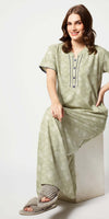 Zeyo Women Micro Polyester Green Leaf Print Nighty