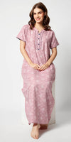 Zeyo Women Micro Polyester Light Pink Leaf Print Nighty