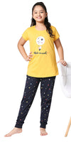 ZEYO Girl's Cotton Star Printed Yellow Night Suit Set of Top & Pyjama