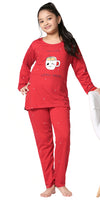 ZEYO Girl's Cotton Dot Printed Red Night Suit Set of Top & Pyjama
