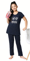 ZEYO Girl's Cotton Flash Printed Navy Blue Night Suit Set of Top & Pyjama