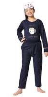 ZEYO Girl's Cotton Dot Printed Navy Blue Night Suit Set of Top & Pyjama