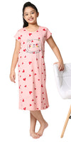 ZEYO Girls Cotton Heart Print Pink Stylish Night Dress Set