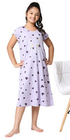 ZEYO Girls Cotton Heart Print Voilet Stylish Night Dress Set
