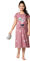 ZEYO Girls Cotton Printed Brown Stylish Night Dress Set