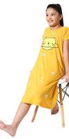 ZEYO Girls Cotton Printed Yellow Stylish Night Dress Set