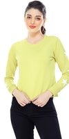 Zeyo Women Cotton Lemon Yellow Star Printed Full Sleeve Crop Top