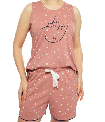 ZEYO Women's Cotton Star Printed Night Suit Set of Top & Shorts