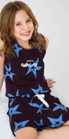 ZEYO Night Suit for Girl's Wine Berry Stars Printed Cotton Night Dress of Top and Short's set