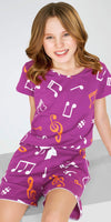 ZEYO Night Suit for Girl's Purple Musical MELODY Printed Cotton Night Dress of Top and Short's set