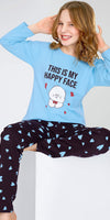 ZEYO Night Suit for Girl's Blue Heart Printed Cotton Night Dress of Top and Pajama set