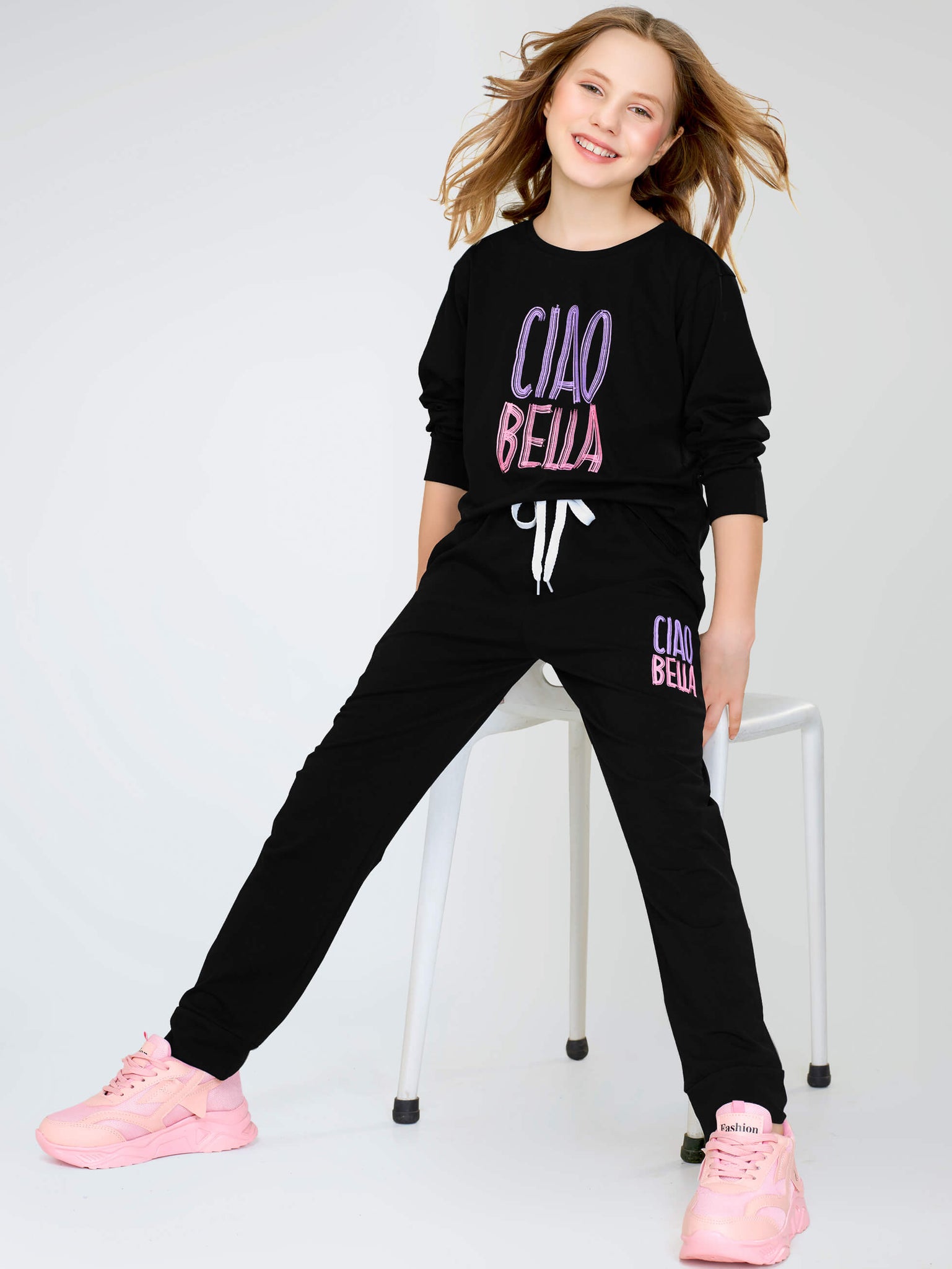 ZEYO Night Suit for Girl's Black Typography Printed Cotton Night Dress of Top and Joggers set