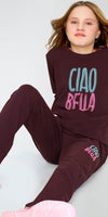 ZEYO Night Suit for Girl's Brown Typography Printed Cotton Night Dress of Top and Joggers set