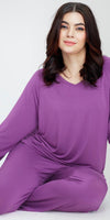 ZEYO Women's Viscose Purple Solid Plain Night Suit Set of Top & Pyjama