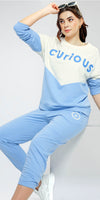 ZEYO Women Cotton Blue Track suit Conversational Printed Joggers set