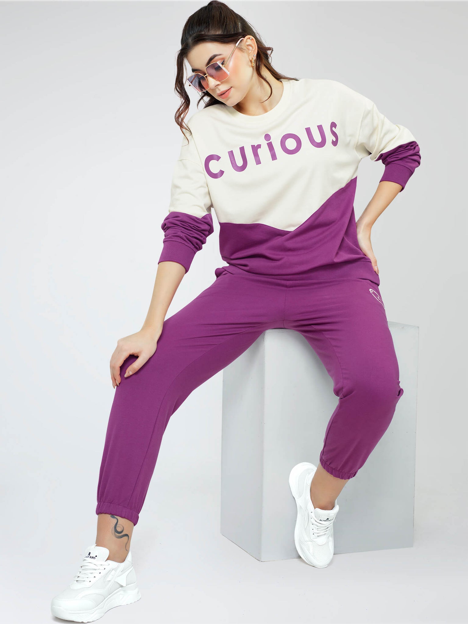 ZEYO Women Cotton Purple Track suit Conversational Printed Joggers set