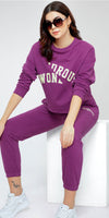 ZEYO Women Cotton Purple Track suit Typography Printed Crop Top Co-ords set