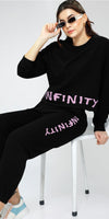 ZEYO Women Cotton Black Track suit Typography Printed Crop Top Co-ords set