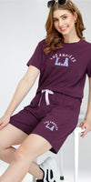 ZEYO Women's Cotton Wine Berry Typography Printed Night Suit Set of Top & Shorts