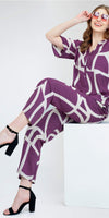 ZEYO Women's Rayon Purple Printed Night Suit Set of Top & Pyjama